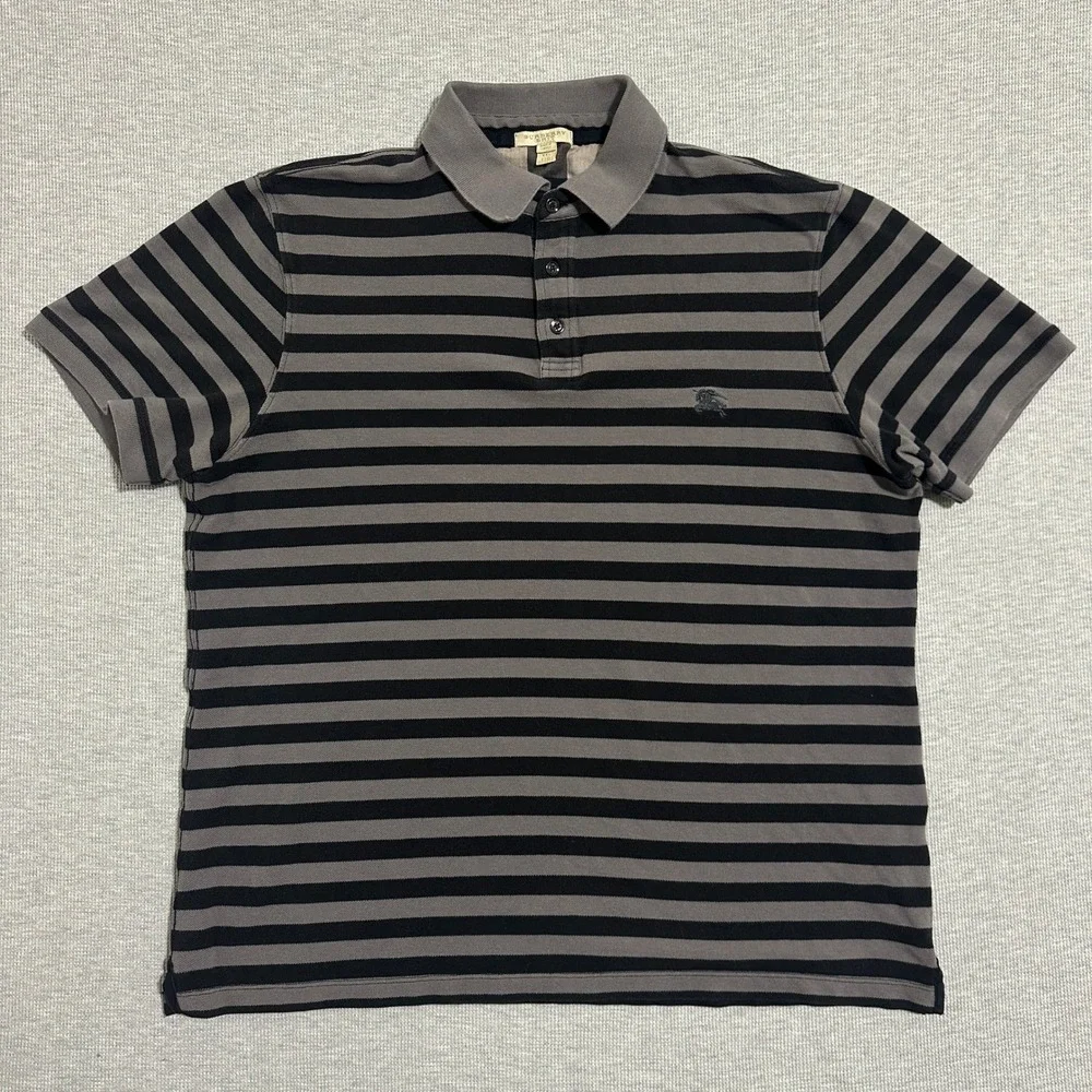 Burberry Brit Gray Black Striped Short Sleeve Polo Shirt Mens Size XXL